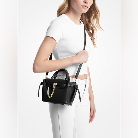 NWT Michael Kors Hamilton Legacy Small Leather Belted Satchel Black - Picture 6 of 11